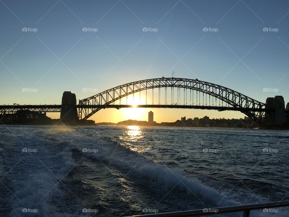 Sydney harbour ocean sea sunset dusk wake sydney Australia travel 