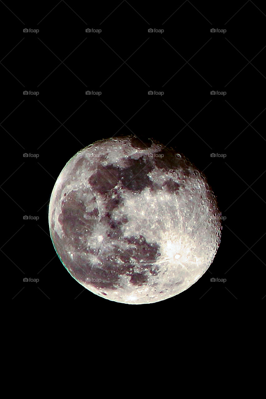 Picture of a just past full moon. It was my very 1st moon pic with significant clarity & fine detail & I felt very proud. I slightly adjusted lighting & contrast to amplify the features & add some depth to the craters! ๐