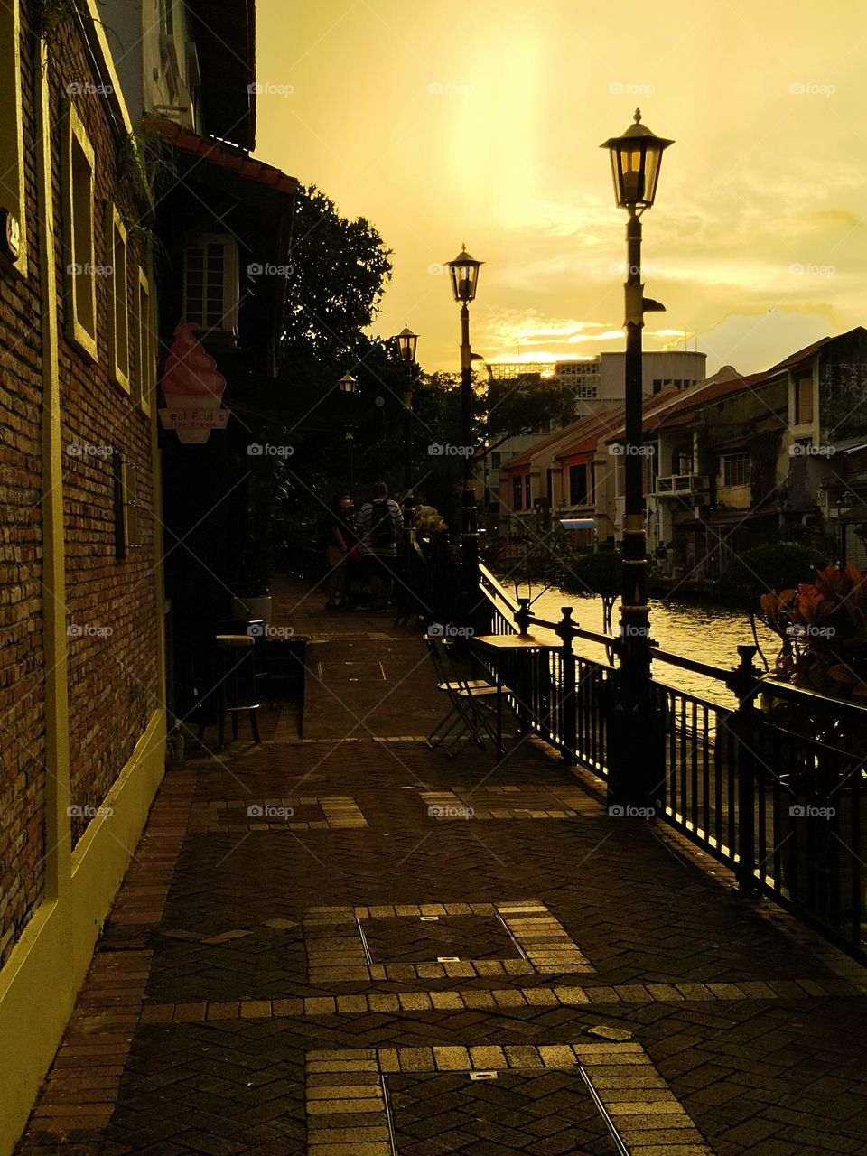 The walkway in the sunset.