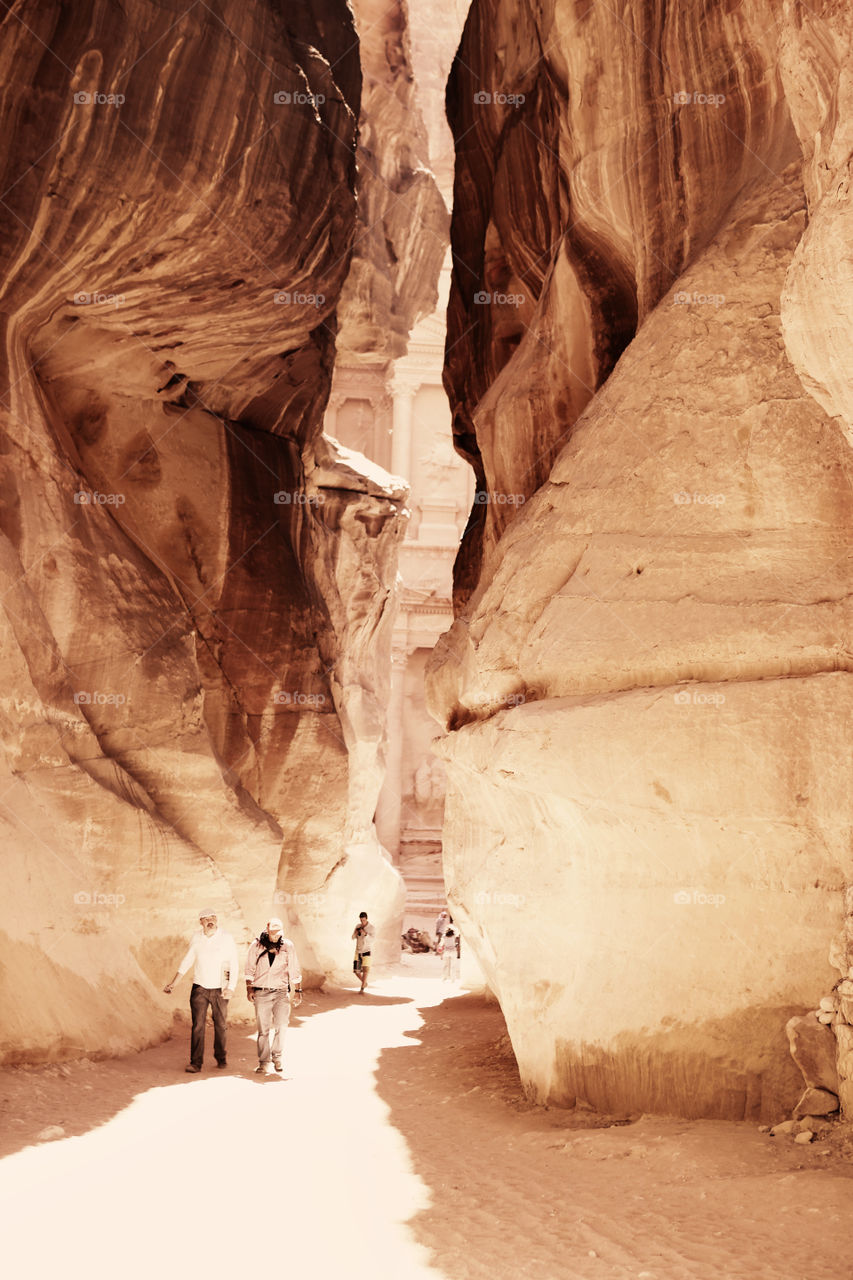 Petra facade through the canyon