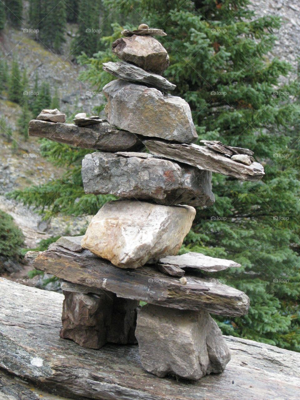 Native rock statue at the lake