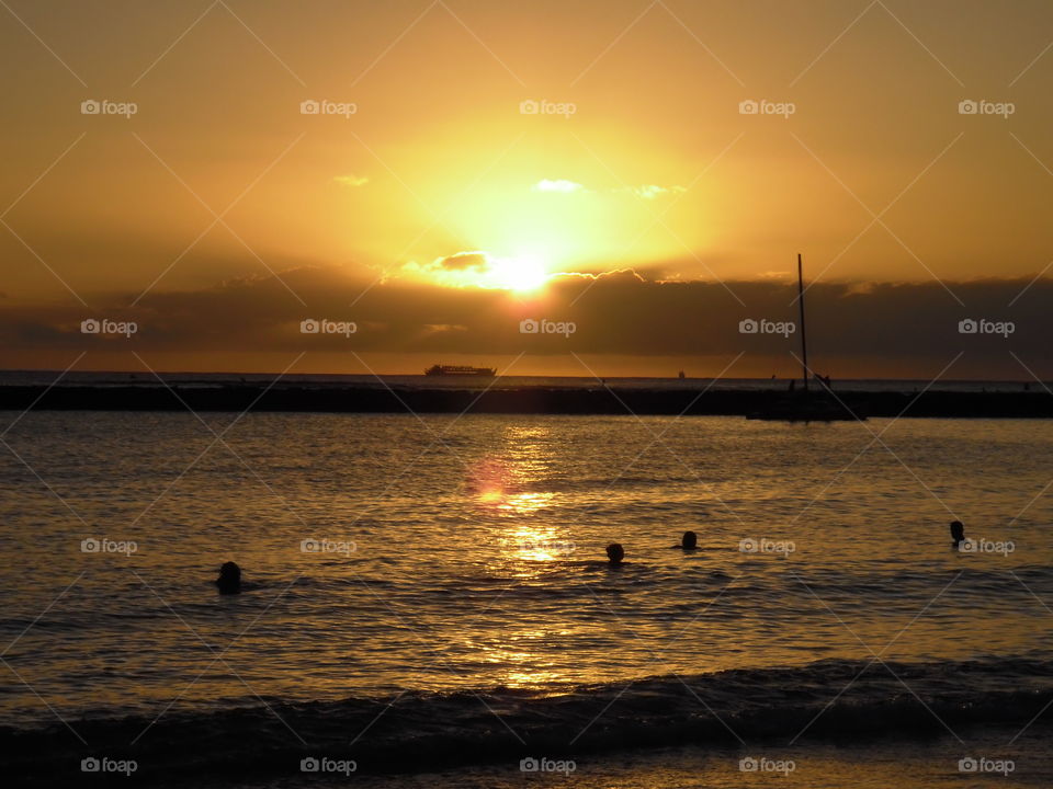 Sunset in Waikiki. 