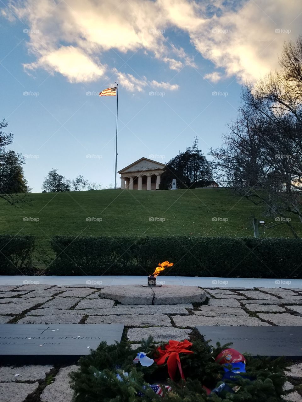 Everlasting flame at the grave site of John F Kennedy in the Arlington national cemetery