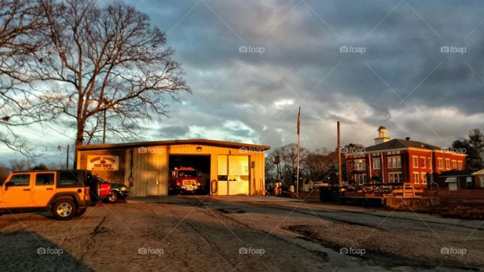 Soon to be gone fire station in the sunset