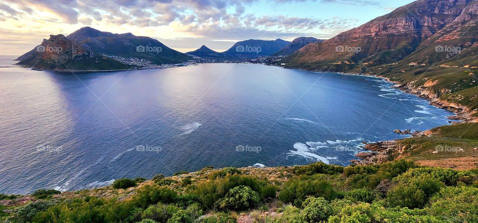 Breathtaking View of Hout Bay at sunset in South Africa