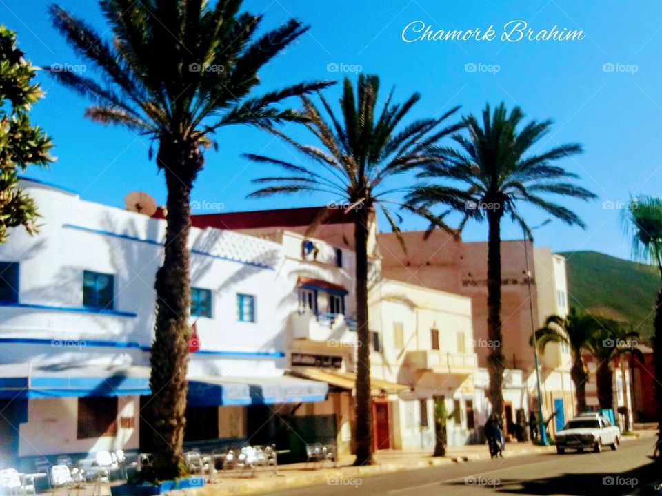 A beautiful street in Ifni where there are cafes and an old cinema