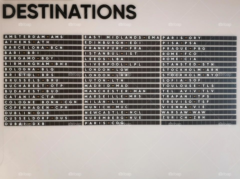 airport flight destinations table