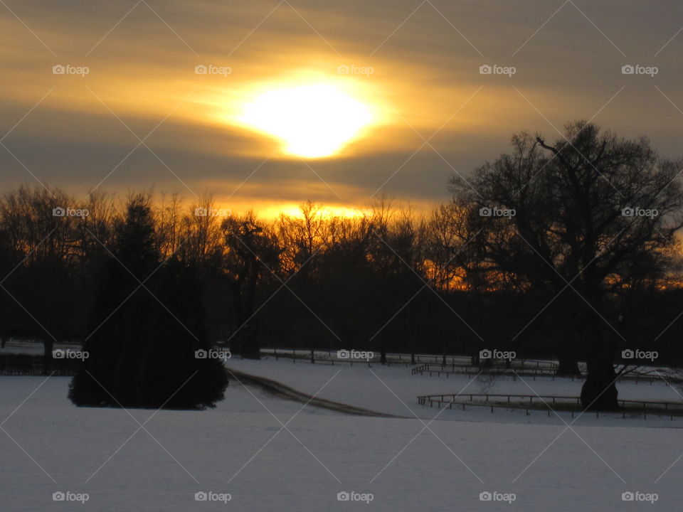 Sunset, Dawn, Snow, Winter, Landscape