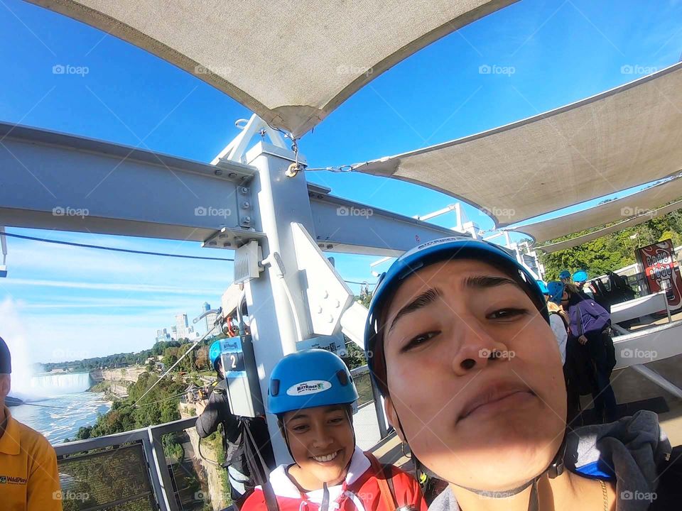 Teens on a zipline