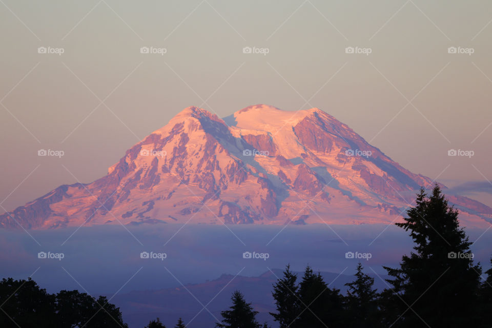 Sunset reflected on Mount Rainier, Washington