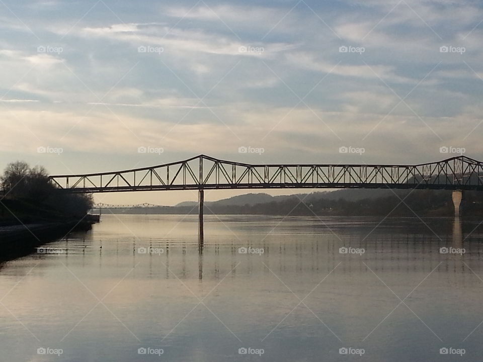 bridge over ohio river. Bridge between West Virginia and Ohio, photographed from Harris Riverfront Park in Huntington, WV
