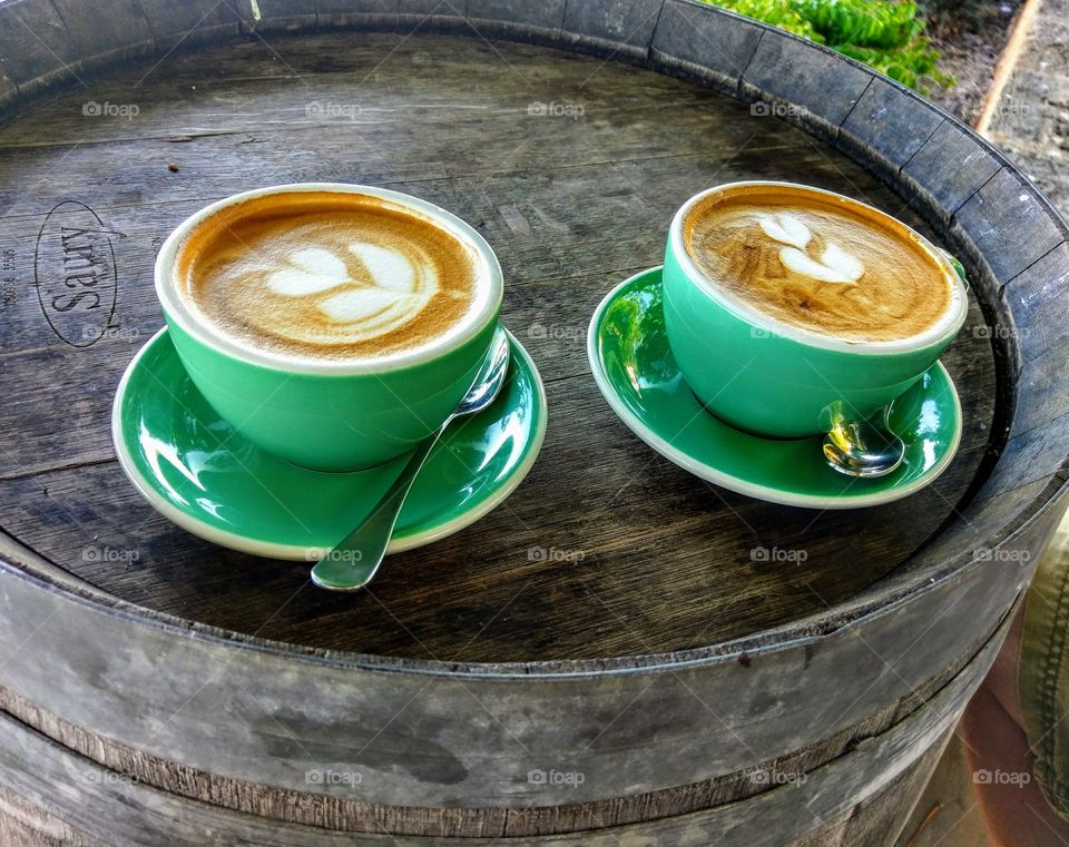 Coffee cups with saucer and spoon