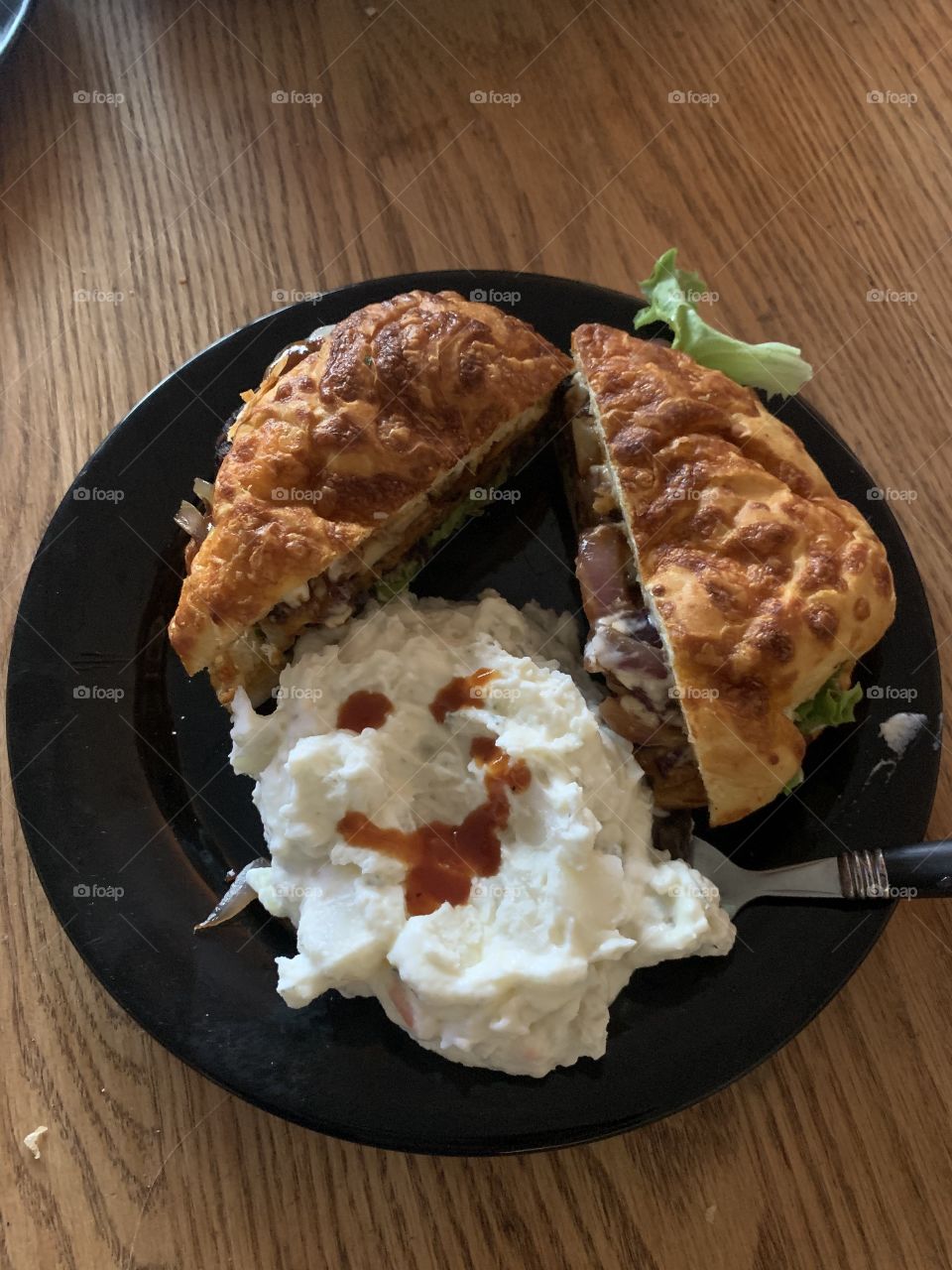 Happy food on a black plate. 