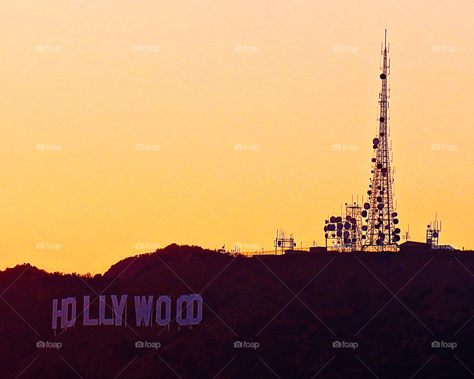 Sunset over the Hollywood sign, seen from Griffith Observatory