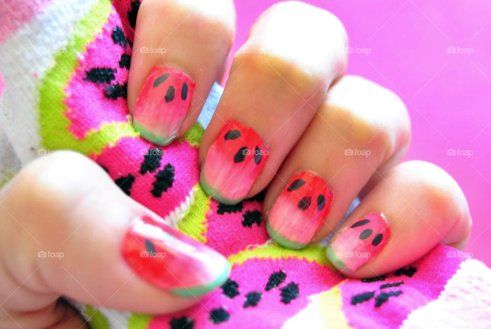 watermelon nail art, nail polish