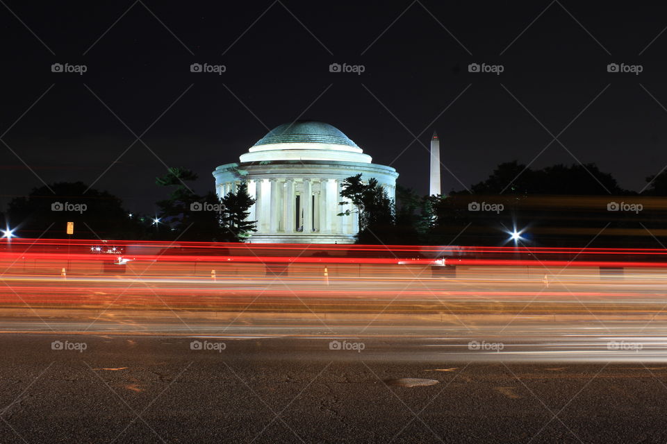 Jefferson memorial & Washington monument at night 