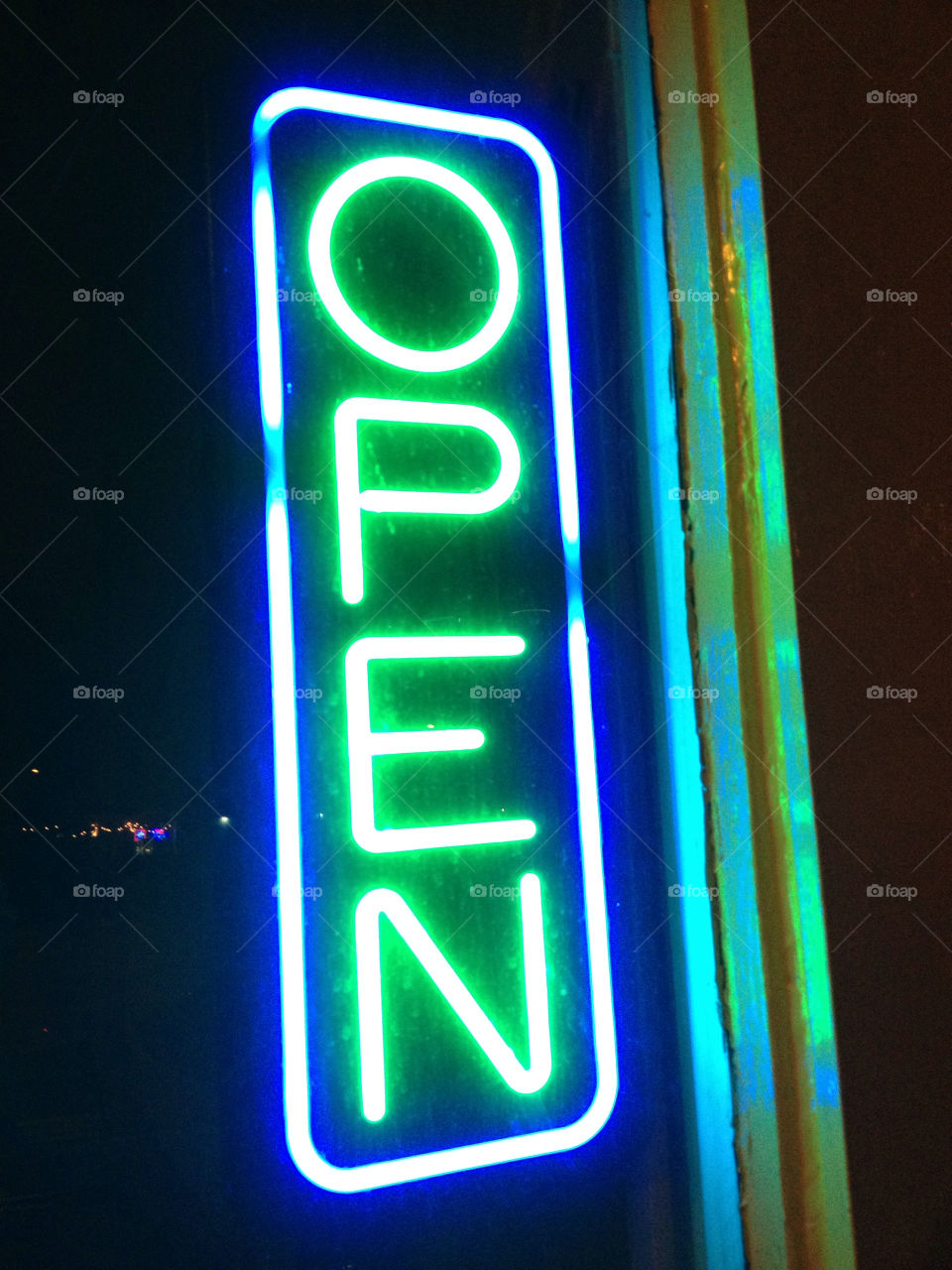 blue sign neon open by leanderthal