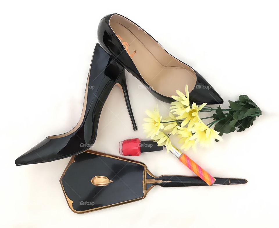 Fashion flat with black stilettos.