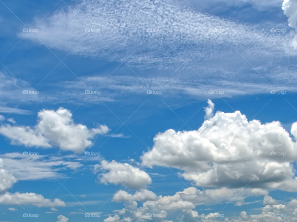 Blue skies, White clouds. Beautiful cloudscape on a sunny South Florida summer day