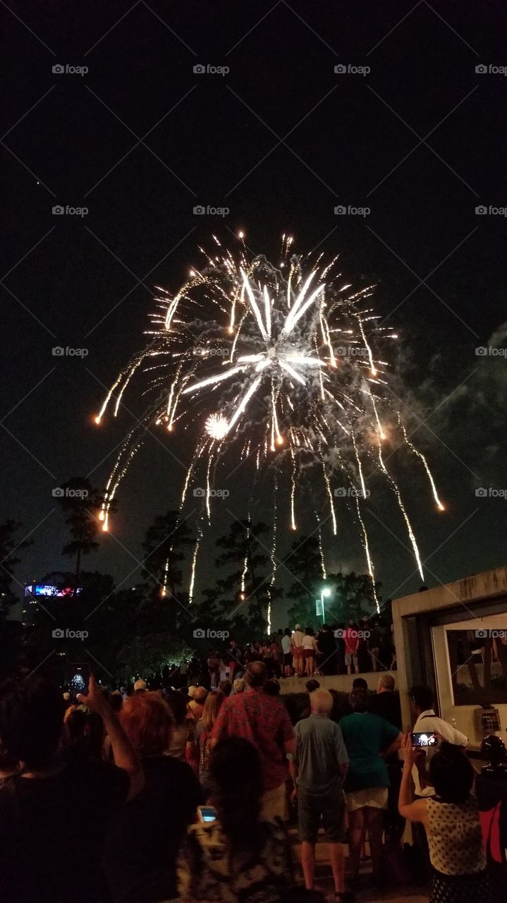 Firework show on Independence Day at Miller Outdoor Theater in Houston Texas!