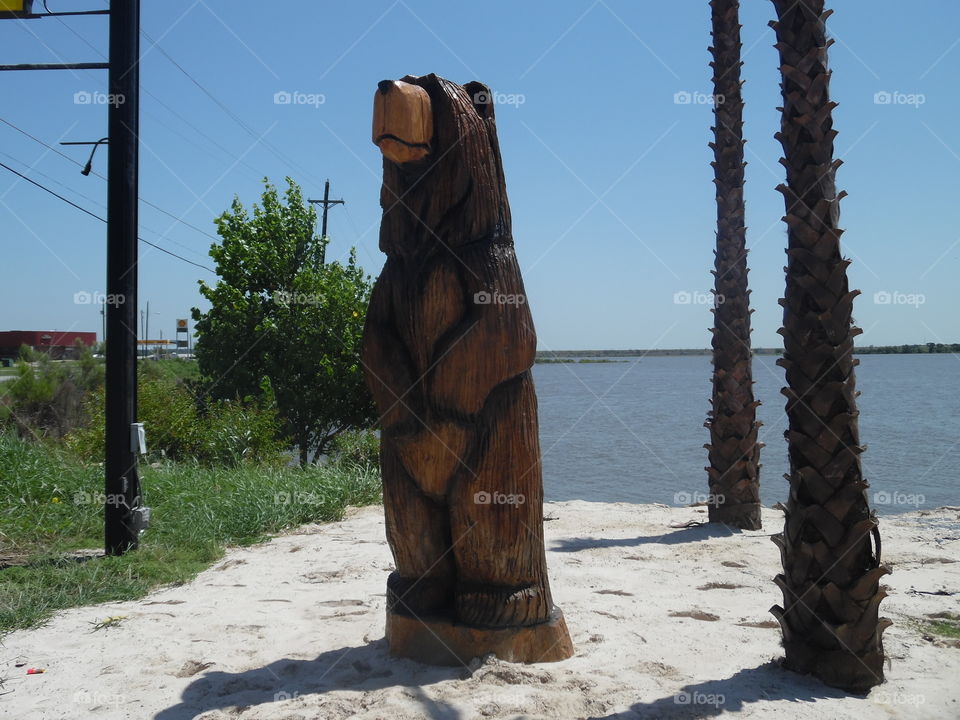 big Bear 🐻 chase me. This is a picture of a wooden Grizzly bear 🐻 carved out of a tree 🎄 that I saw on my way to Jacksboro Texas