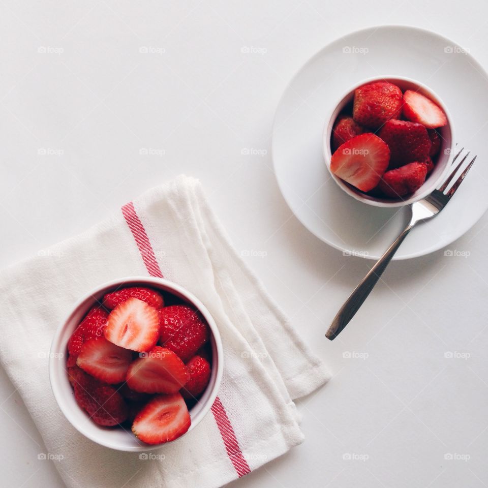 High angle view of strawberry in bowl