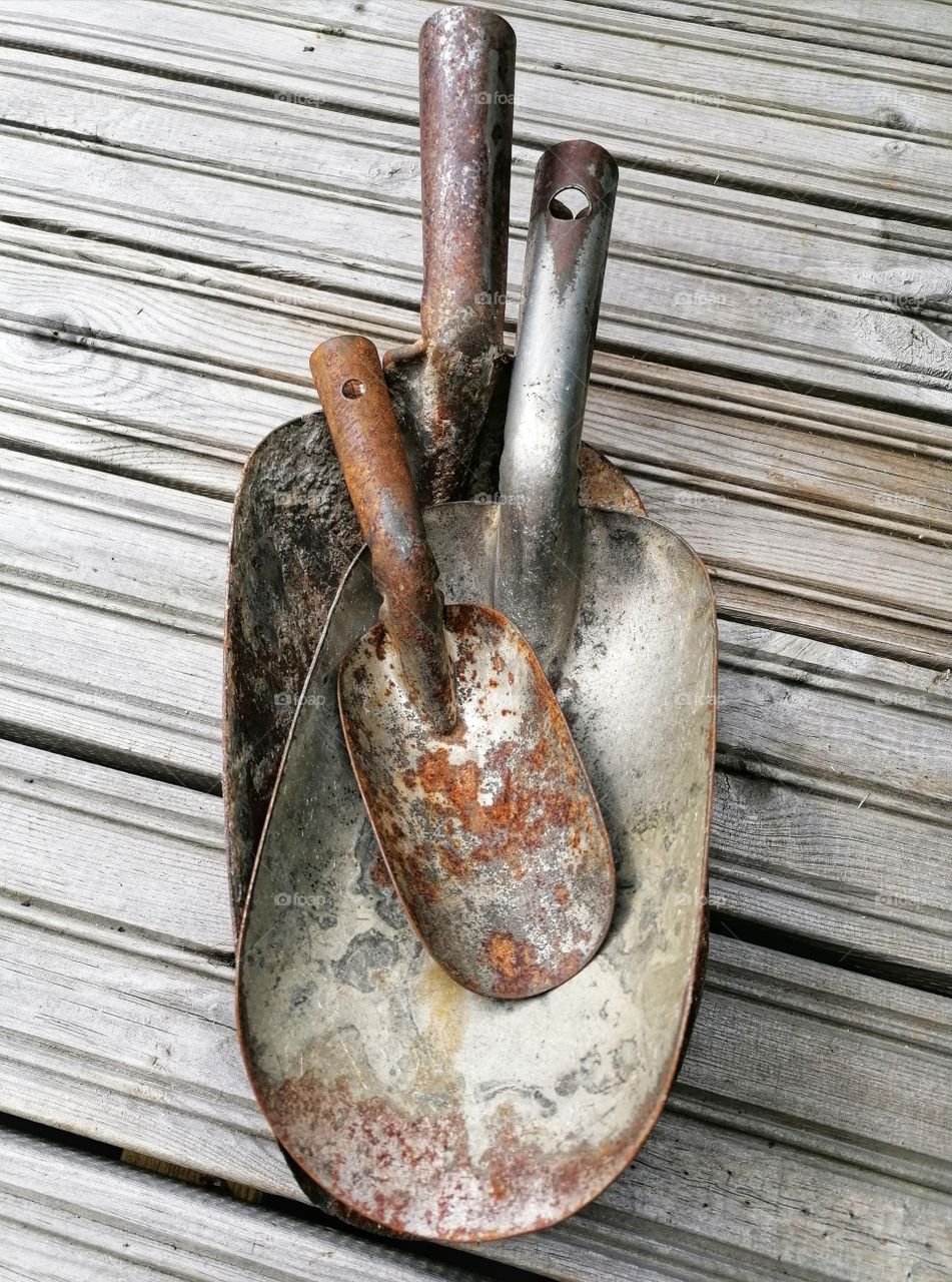 Old patinated antique buckets
