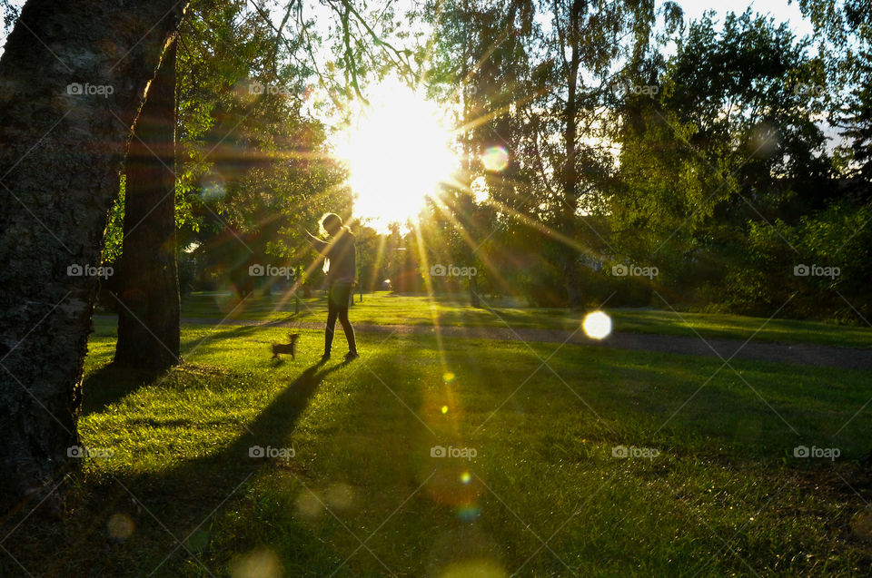 Girl with her dog in the park