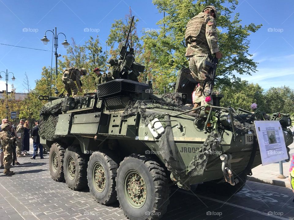 demonstration of military equipment in the street
