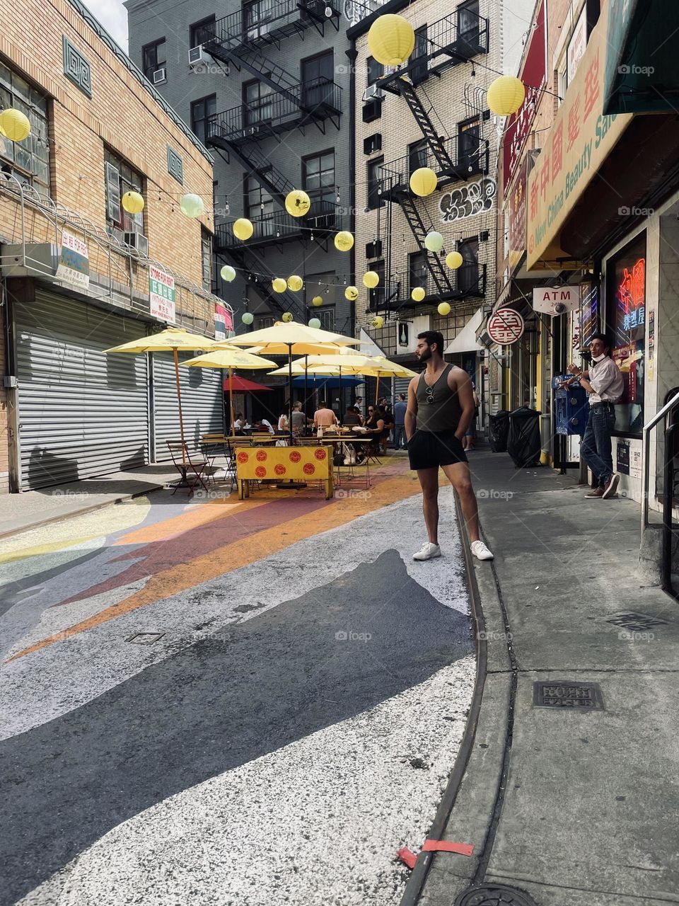 Technicolor street mural, Doyers St, in Chinatown NYC 