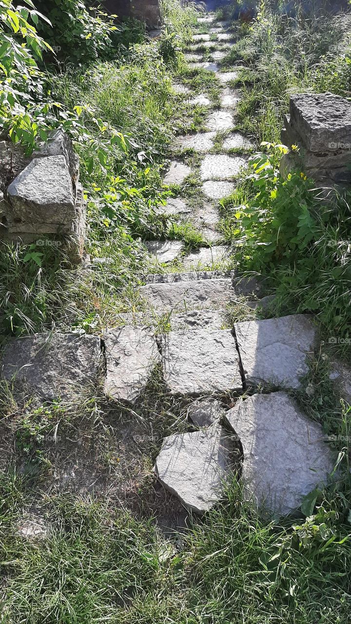 grassy old stone road