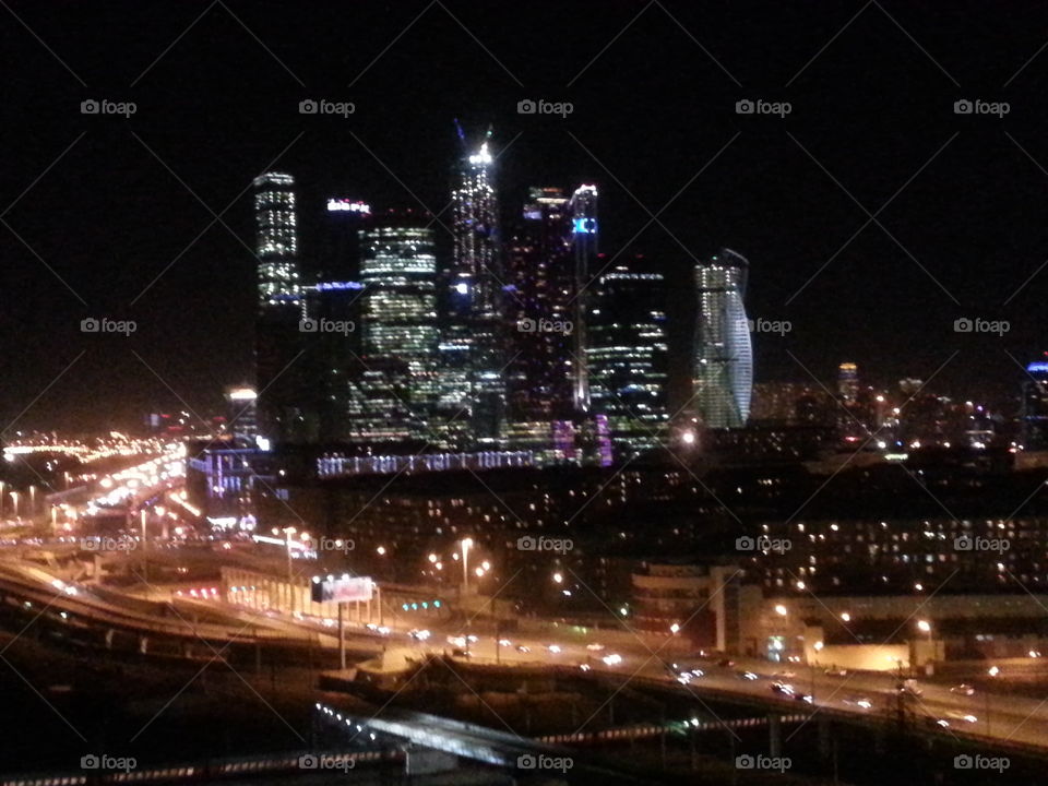 Berth, sunset, river,  Moscow, city, night city, Moscow does not sleep