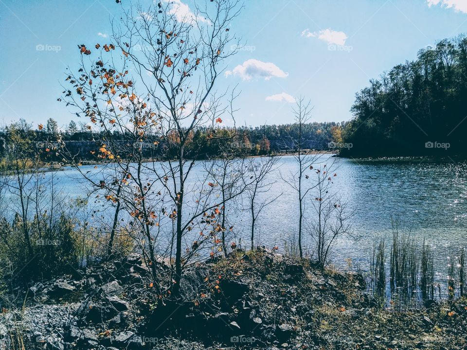 quarry lake in autumn