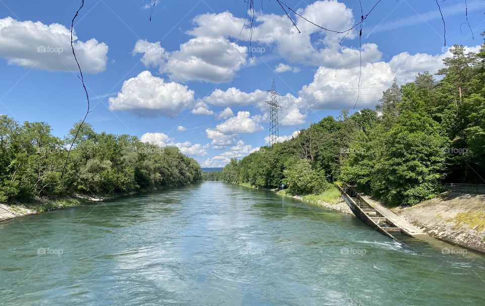Power station canal with fish ladder