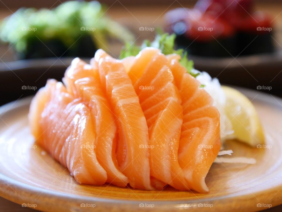 Close-up of salmon in plate