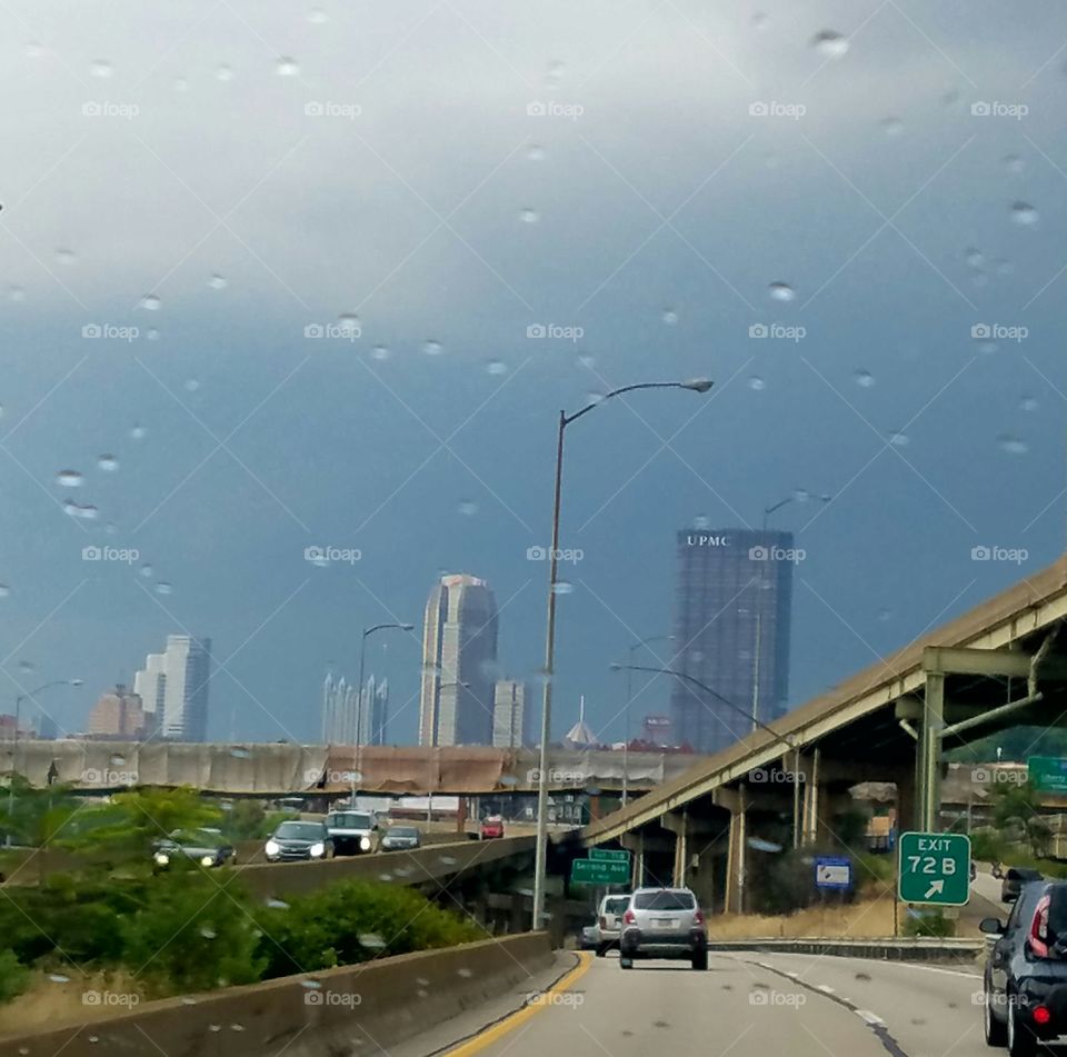 started to rain going into the city