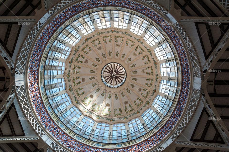 Dome in the ceiling at the Mercado Central. Market place in Valencia. Spain. Europe.