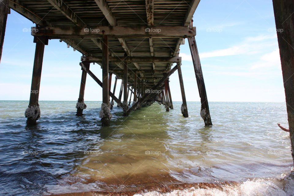 beach sea jetty under by kshapley