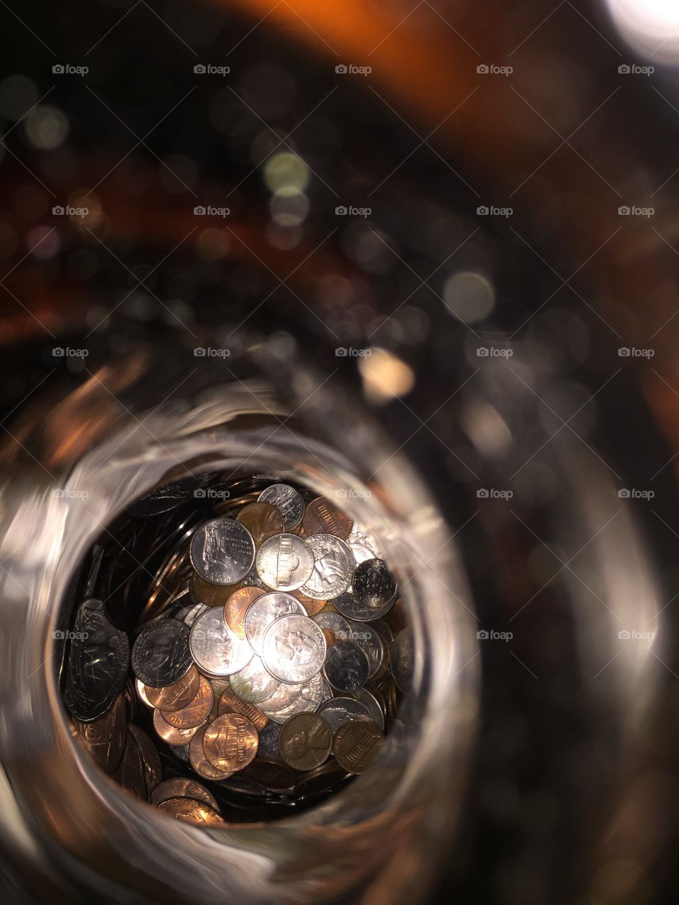 A spiral of coins. My son took this photo while he was playing with my phone
