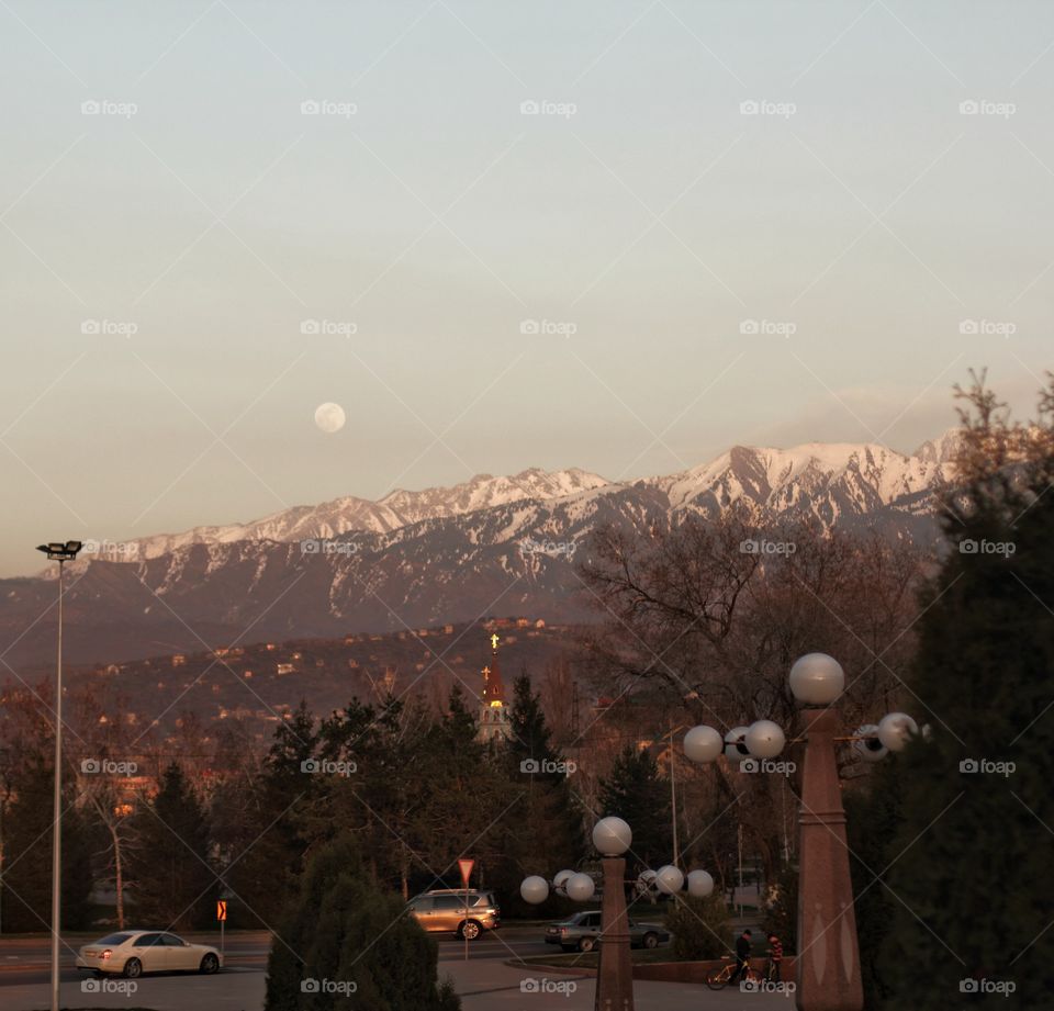 mountains and moon