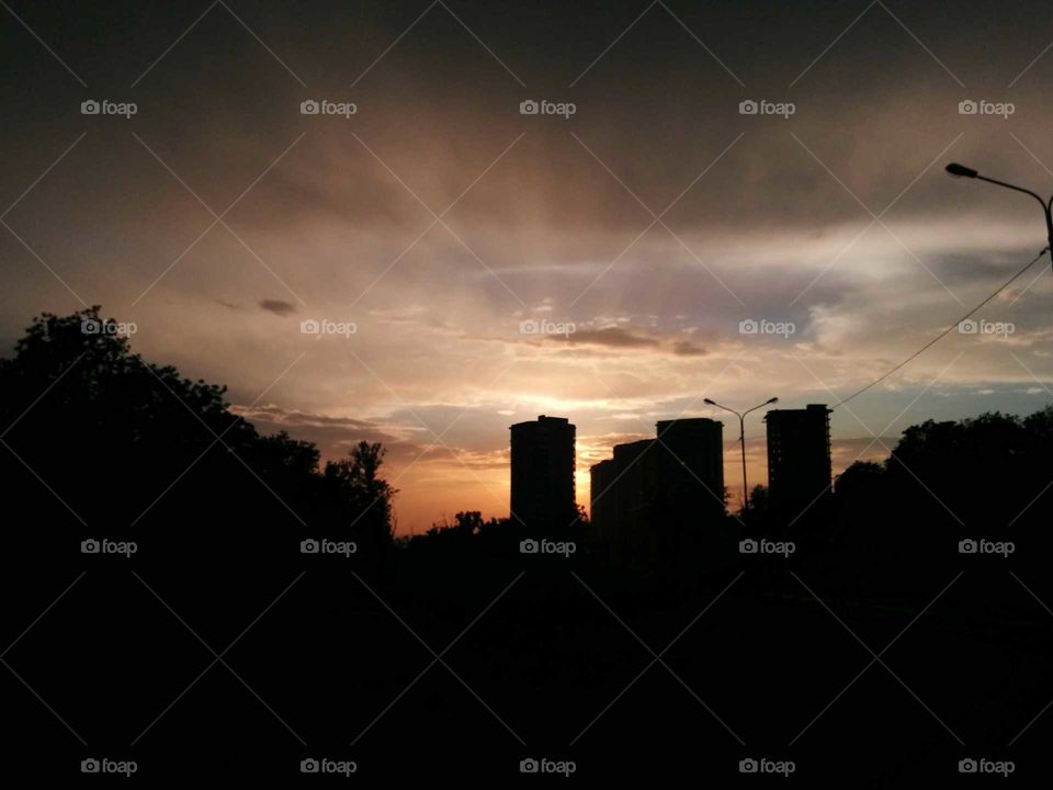 Sunset, Silhouette, Sky, Evening, Moon