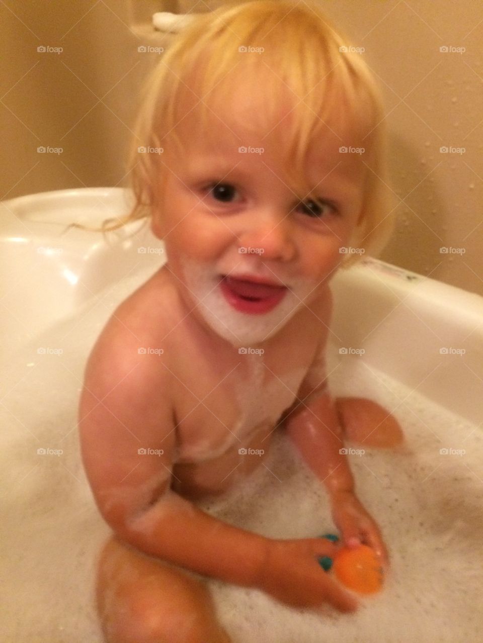 Bubble bath baby boy