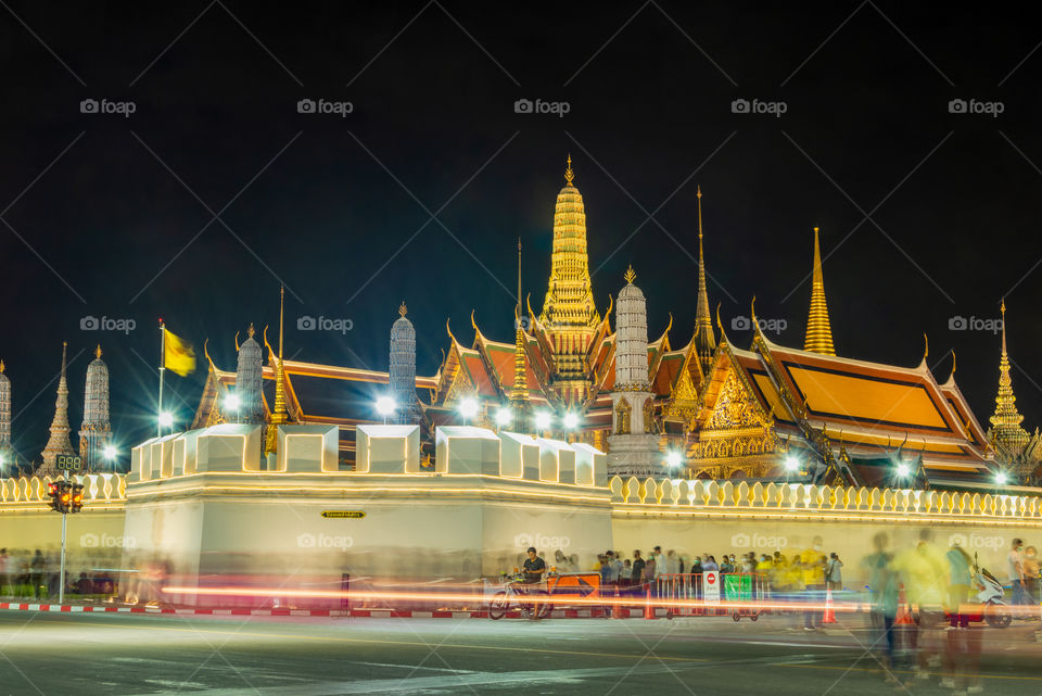 Lighting and people around the Grand Palace, Wat Phra Kaew, on Father's Day, Bangkok Thailand