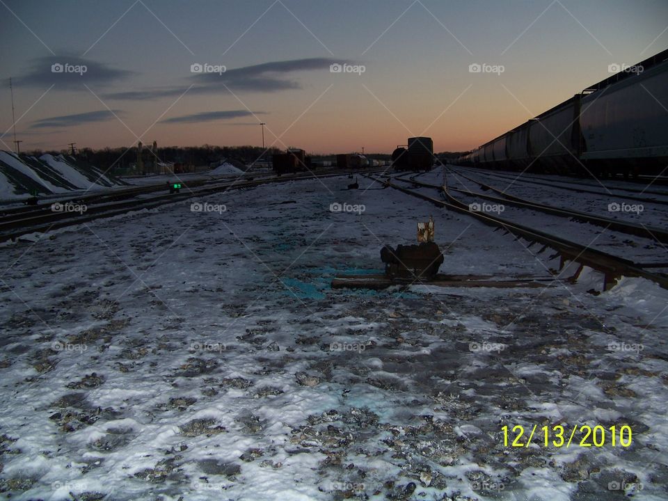 Dead of winter in a quiet railroad yard.