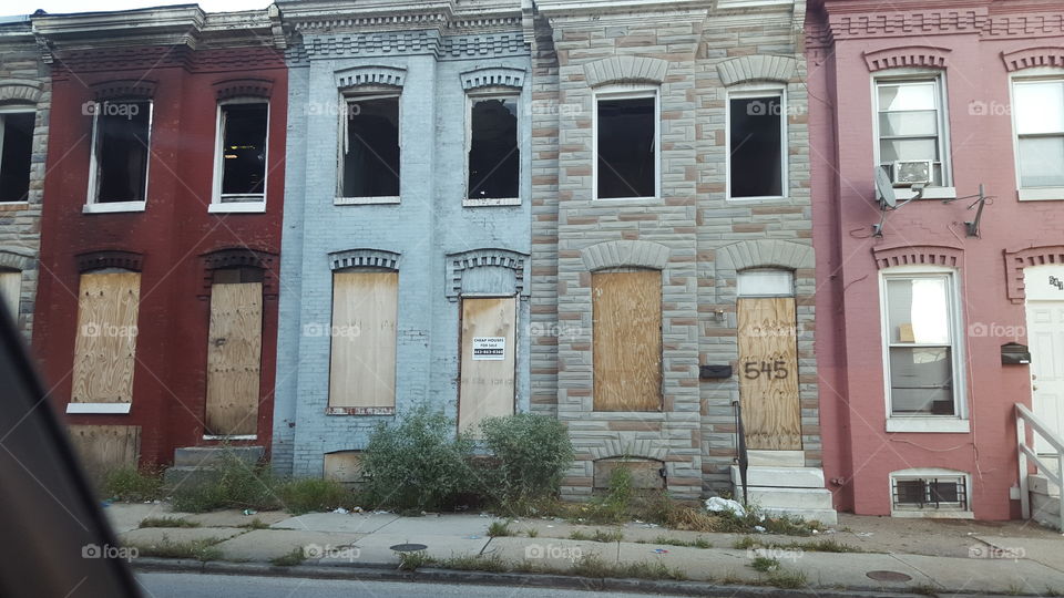 Downtown Baltimore. boarded up row houses in downtown Baltimore,  Maryland