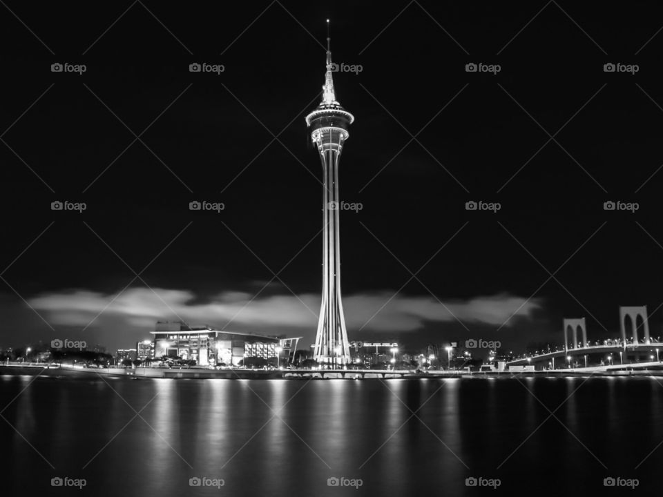 The Macau Tower and Convention center at Night... Captured from the other side of Sai Van Lake where the Tower located.. Architectural and Urban Landscape