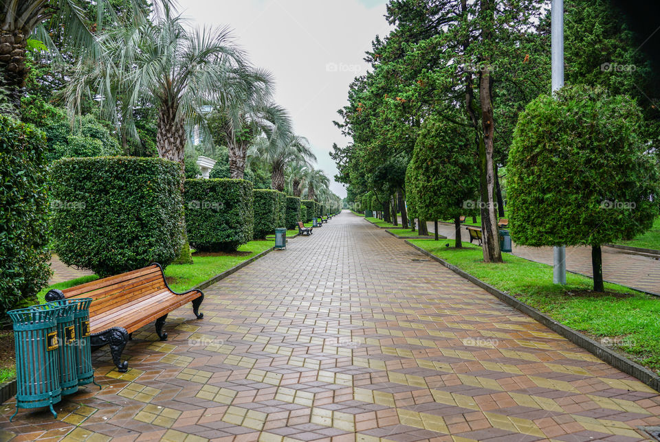 seaside park track in the rain after the end of the tourist season