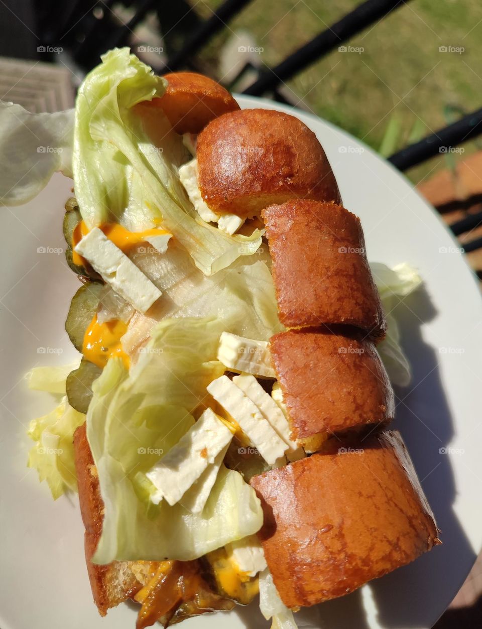 Garlic bread, burger