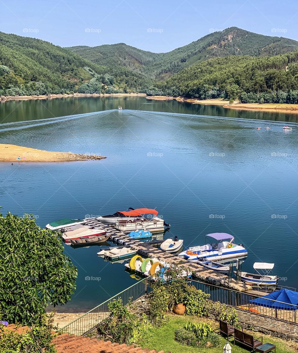 Looking across the Rio Zêzere from above the harbour at Dornes, Central Portugal 