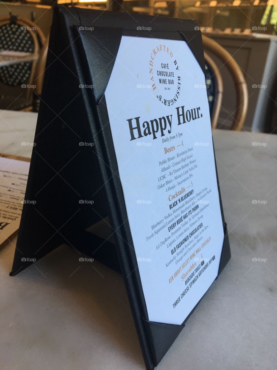 Happy hour city restaurant bar wine beer sign marble bistro handmade